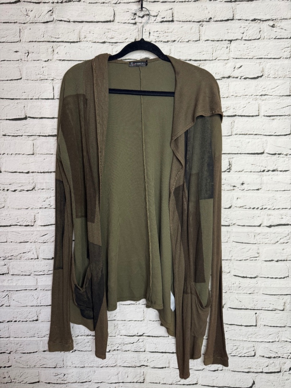 T Party Olive Patchwork Open Cardigan